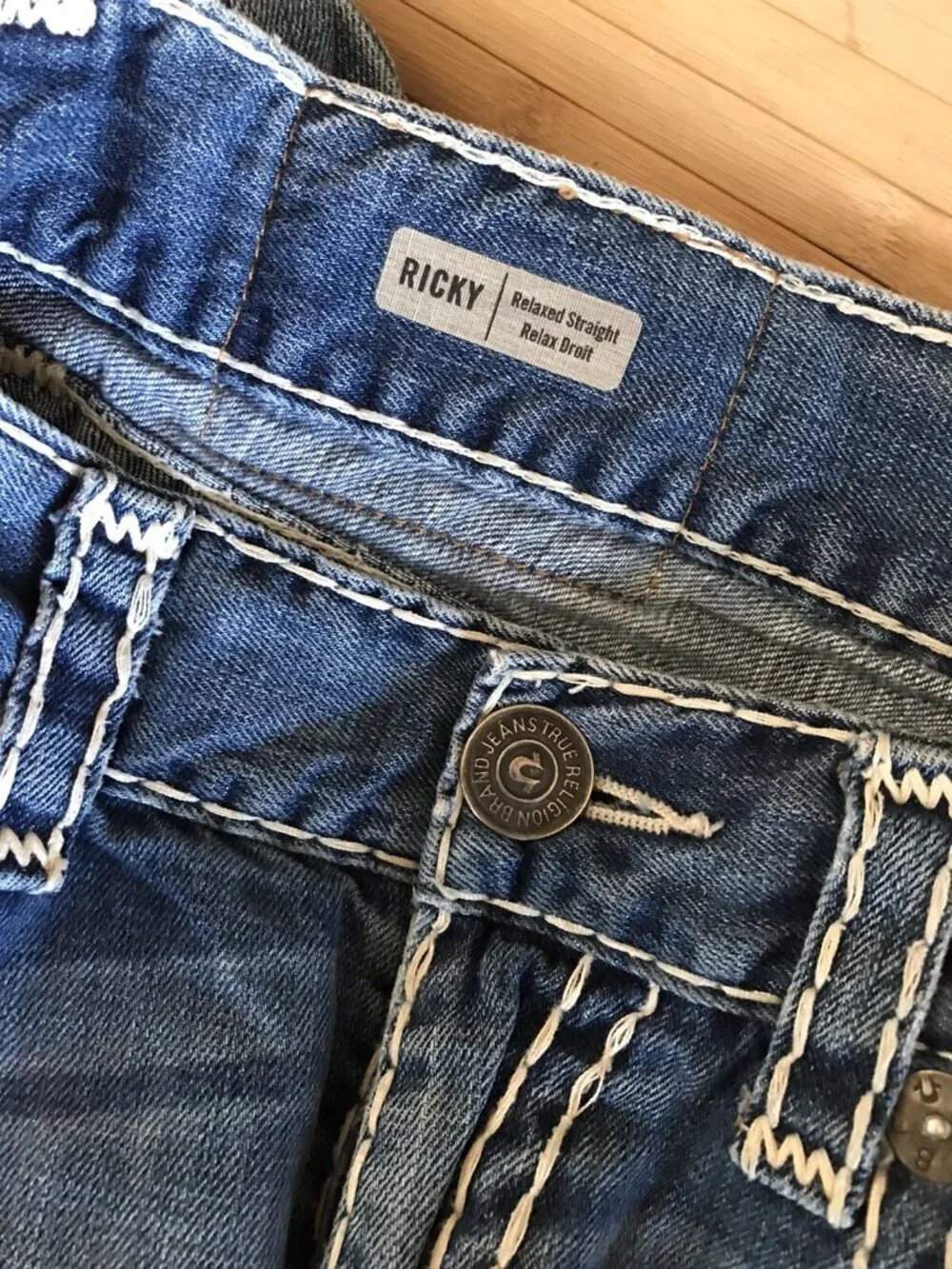 True Religion Ricky Super T Flap Rope Stitch Jeans Men’s 34 x 33 Relax Straight